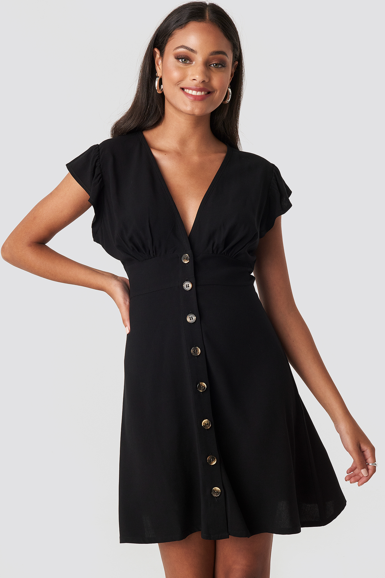 Button Up Mini Dress Black | na-kd.com